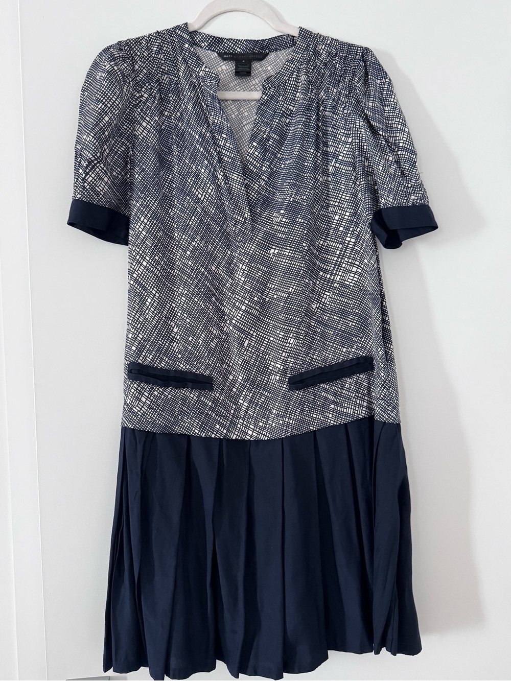 Marc by Marc Jacobs Navy and White Printed Drop-Waist Midi Dress